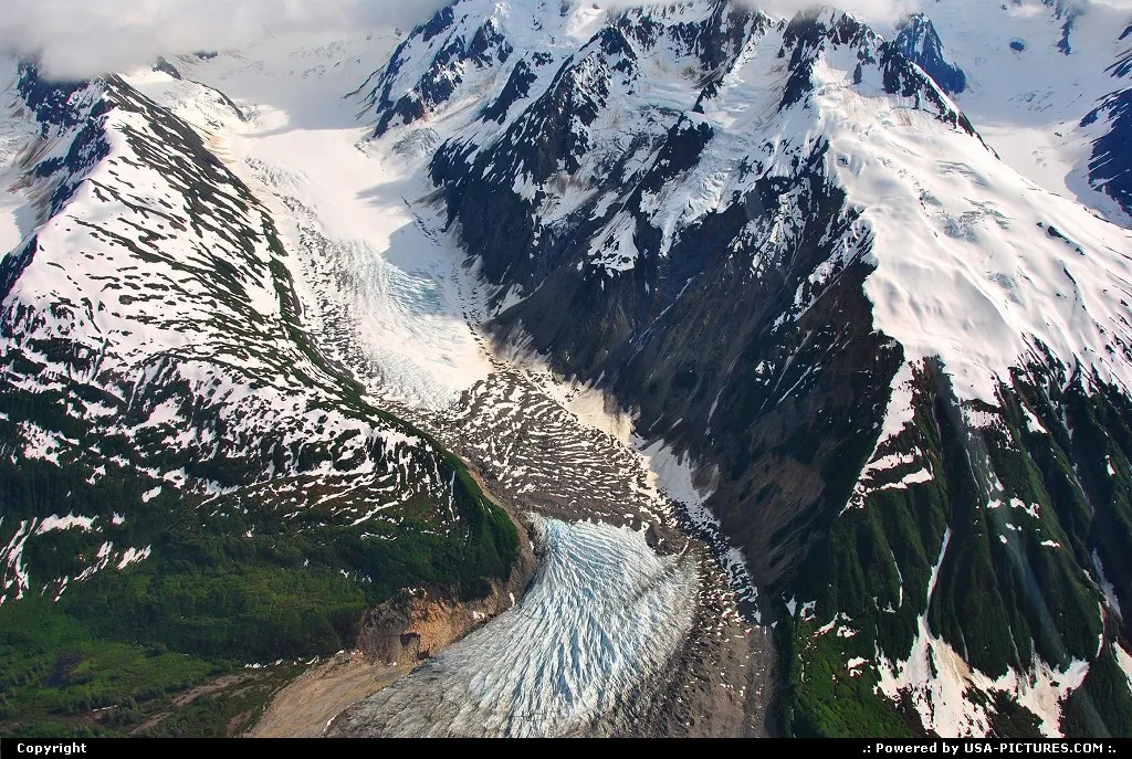 Fueled by prodigious winter snows, this glacier cascade of the 15,300 ft (4,590 mtr)Fai...