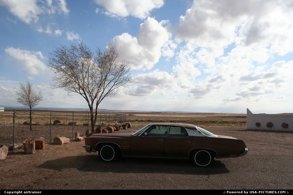 old car (a buick ?) at the south entrance of the Petrified Forest NP, with some petrifi...