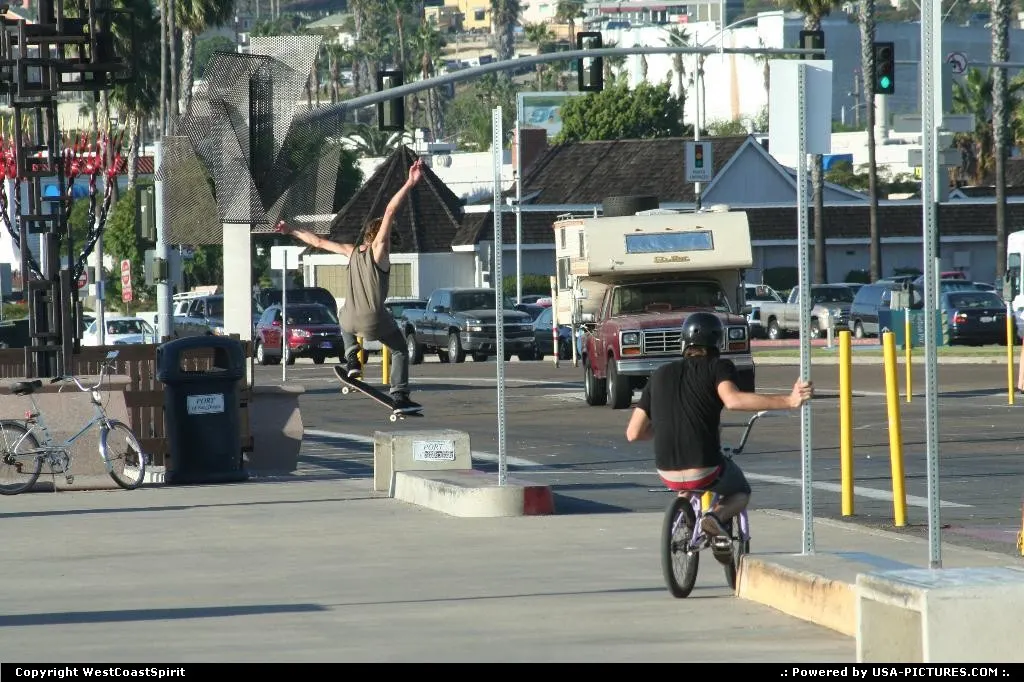 Skateboarding and BMX, downtown San Diego at the harbor in front of the Bay.