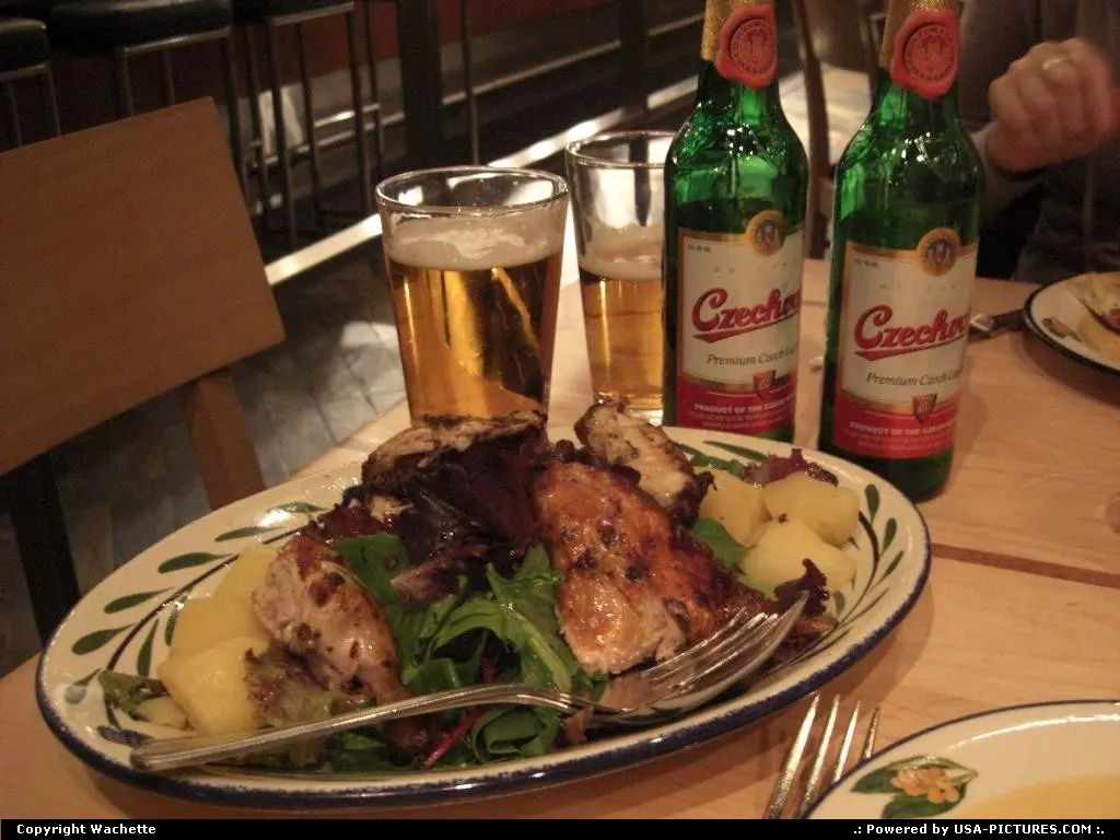 chiken and potatoes, delicious meal in a restaurant at mammoth