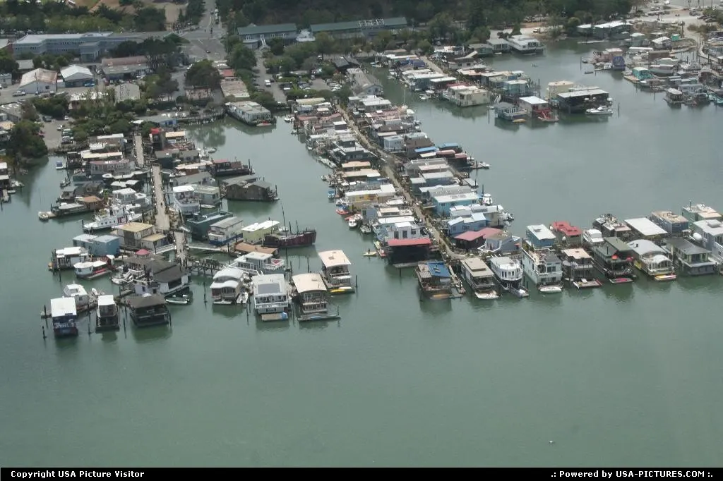 Houseboat from above, Sausalito, Bay Area