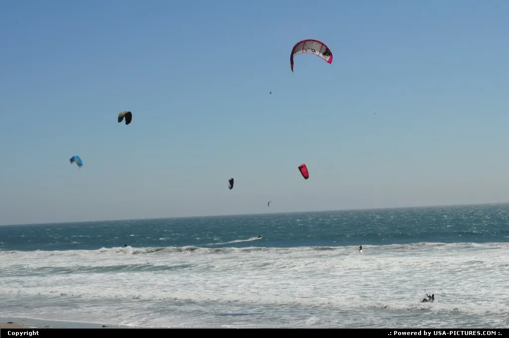 Kiteboarding and windsurfing at Waddell Beach.