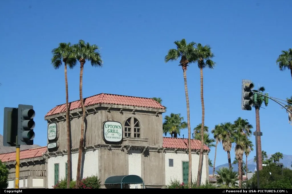 Downtown Palm Springs in the middle on the desert between Los Angeles and Las Vegas.