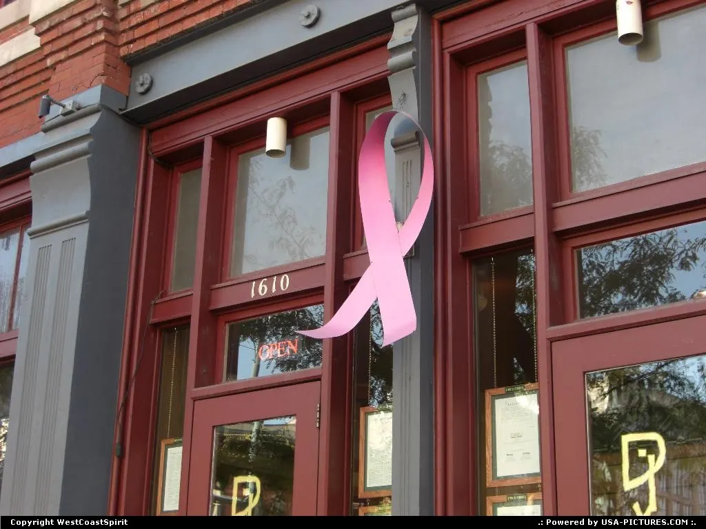 Breast Cancer ribbon on display here in Denver. Because we all should care about that!