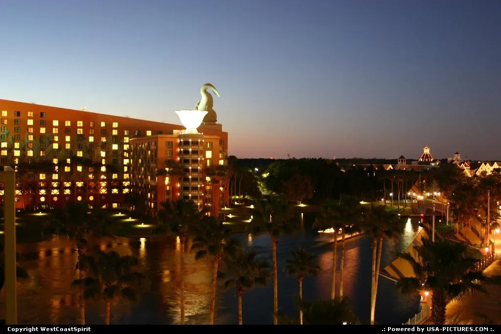 Sunset at Disney, specifically at the Swan and Dolphin resort. Epcot, to the right