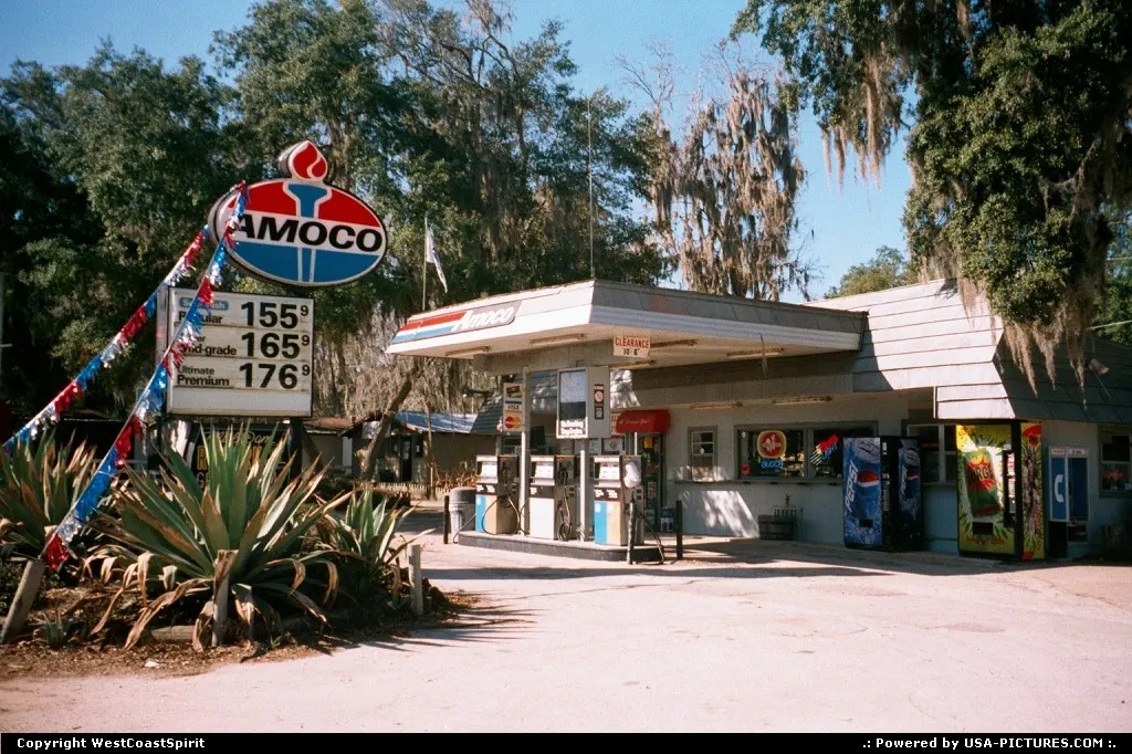 An Amoco gas station in the middle of nowhere in central Florida.