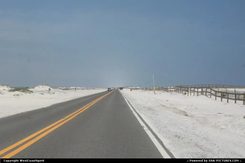 The sand strip stretching down between Pensacola and Navarre Beach.