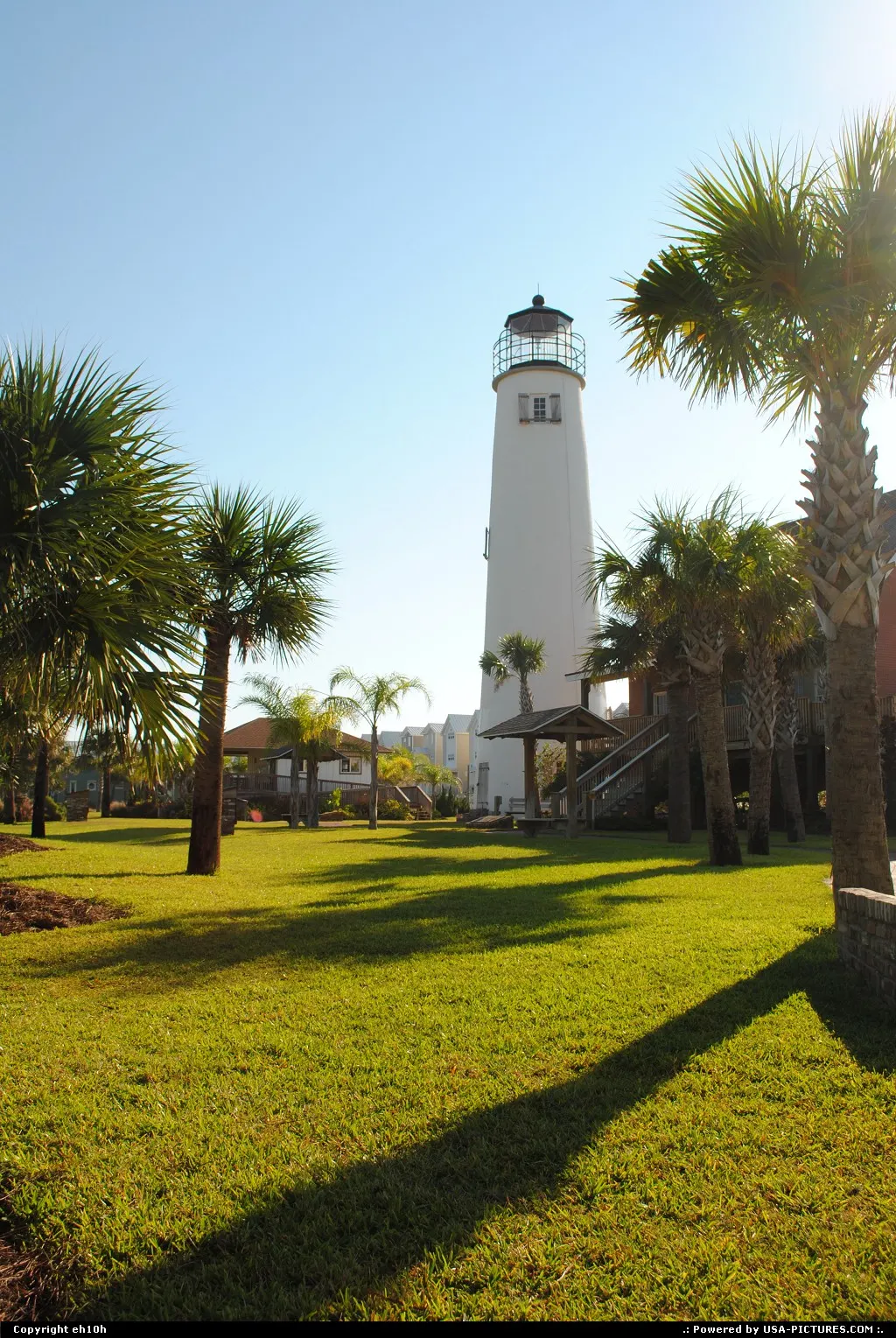 Apalachicola Florida light house, beach, palm tree