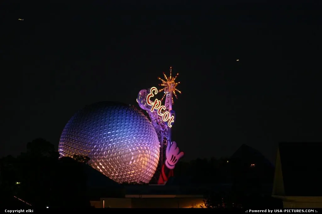 The famous Epcot dome by night