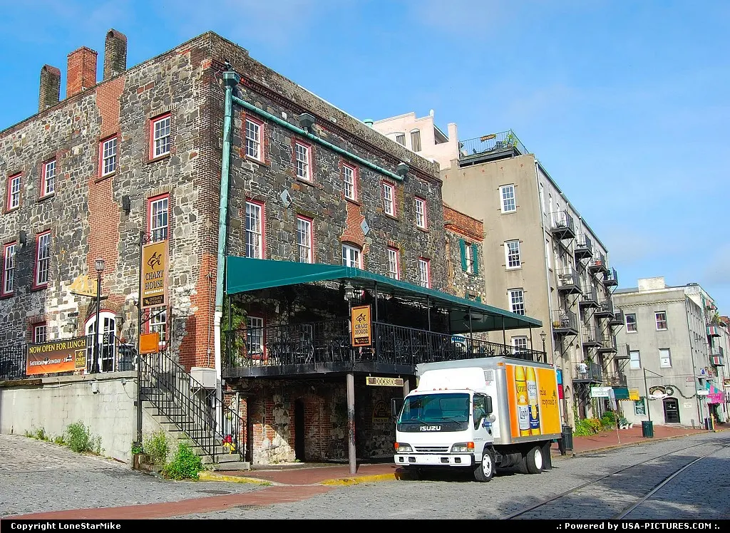 Historic buildings along the waterfront in Savannah, GA