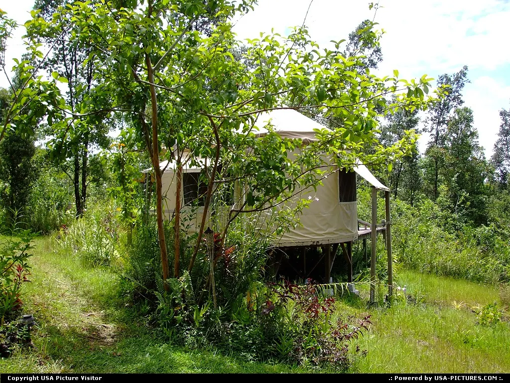 yurt off the grid on a fruit farm in the Puna district of the Big Island of Hawaii on J...