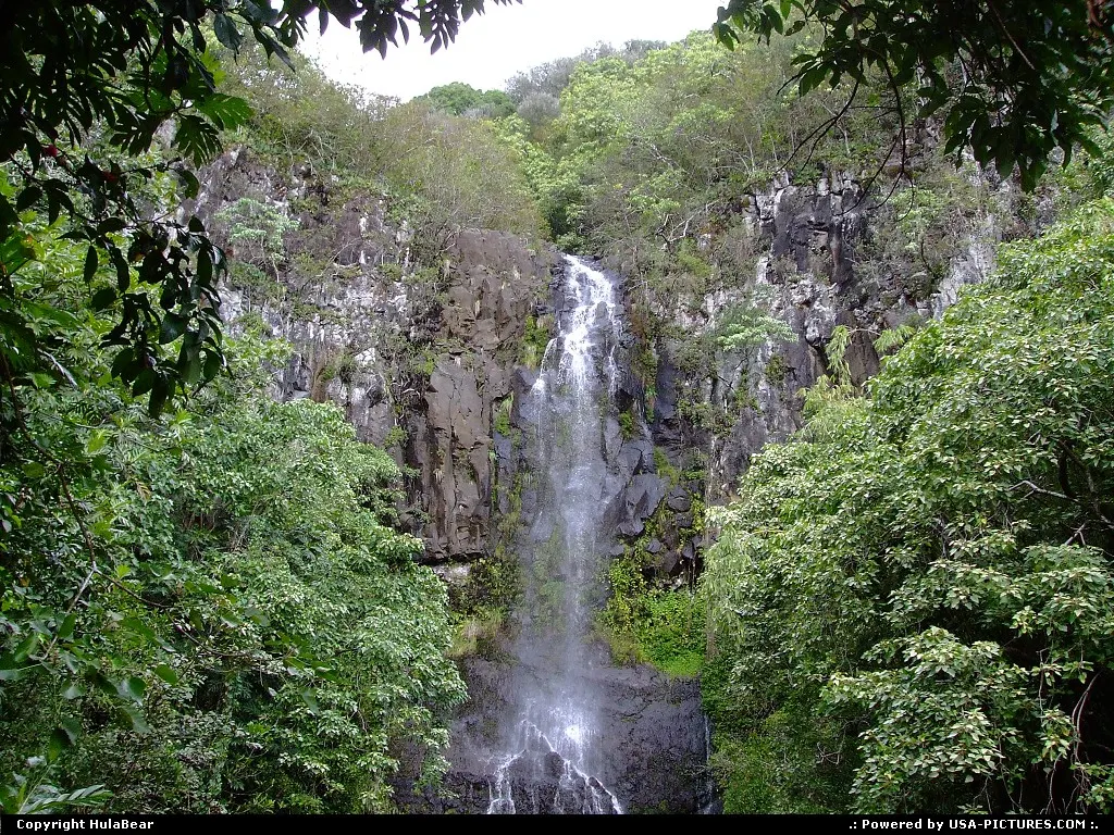 Wailua Falls about 7 miles west of Hana on the south side of Maui; noon 03/23/2010