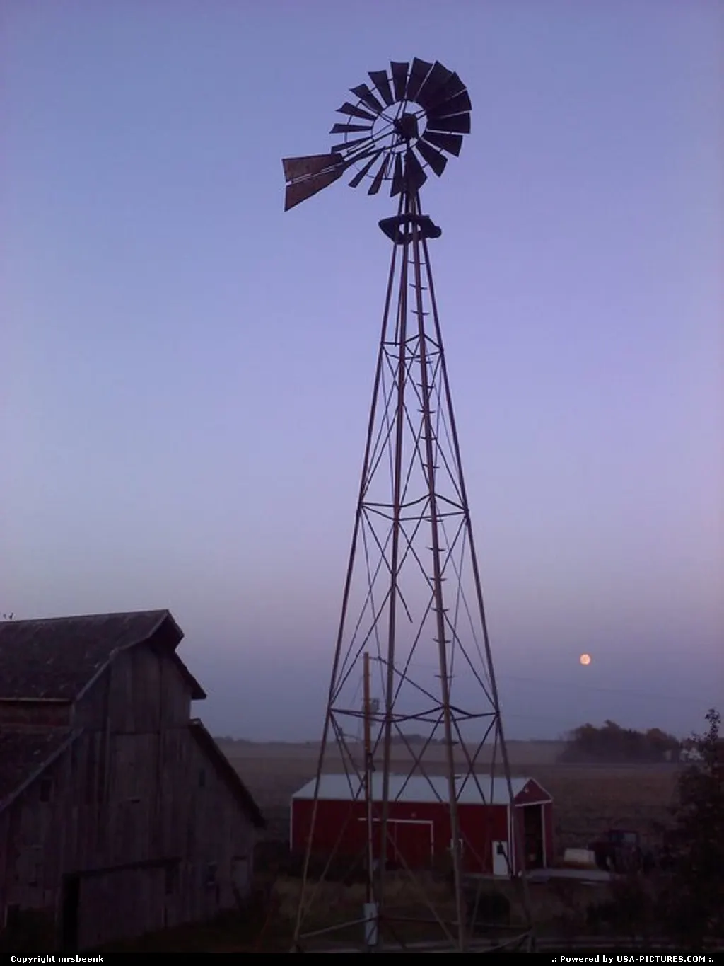 Turn of the century barn and windmill with the rising moon. I loved the colors of the sky.