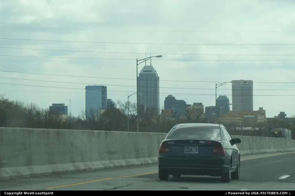 Arriving in Indianapolis with the skyline afar.