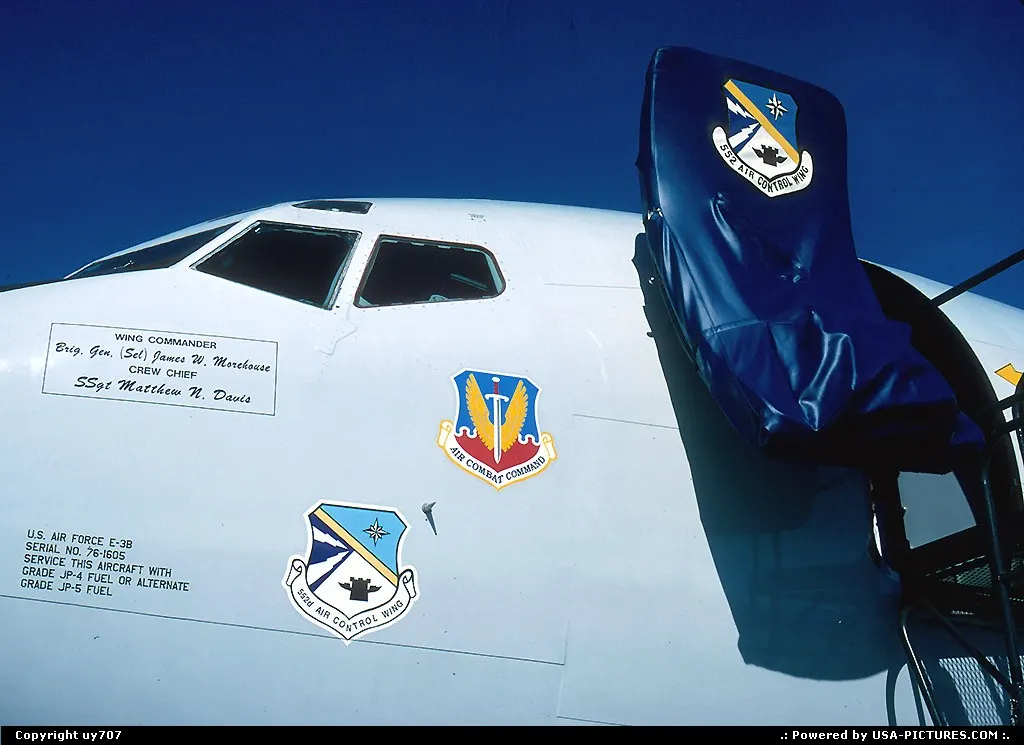 Nellis Air Force base, close up on the nose section of a Boeing 707-E3B