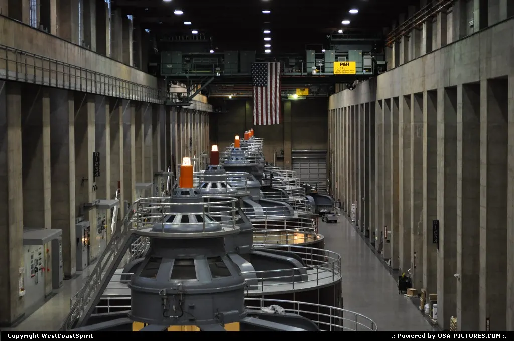 Hoover Dam power plant deep into the canyon.