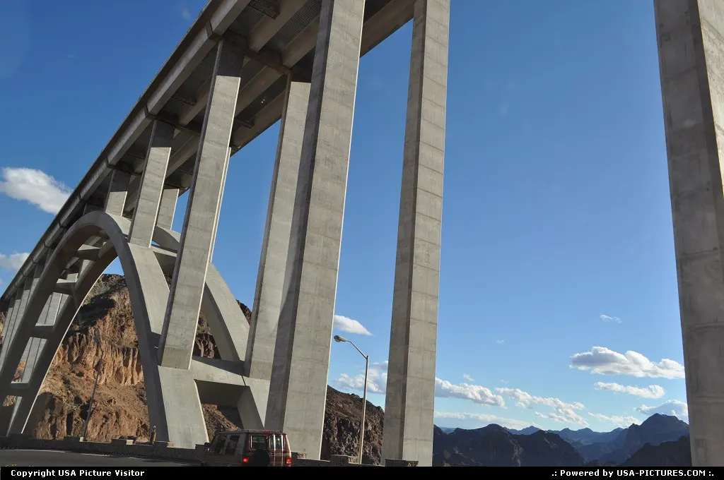 View of the Mike O'Callaghan – Pat Tillman Memorial Bridge from the old I93 by the Hoov...