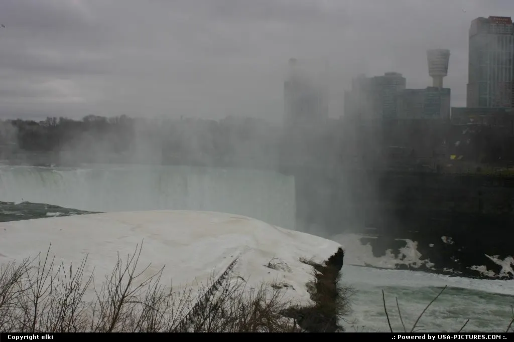 Niagara falls, us side. At the back some hotel and casino in the canada side
