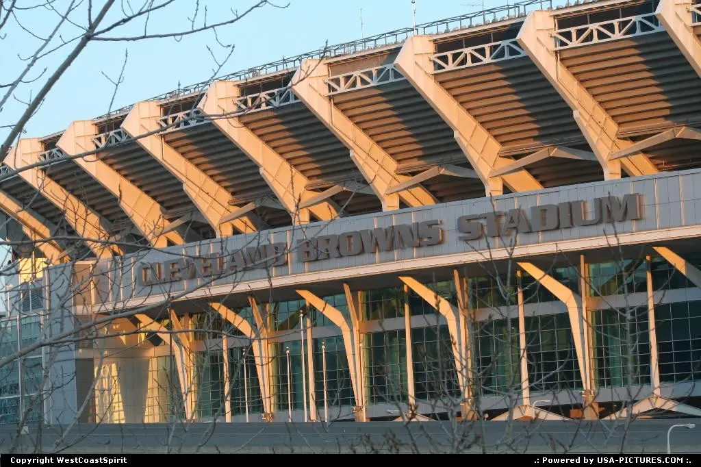 Closeup of the Cleveland Browns football stadium, located downtown beteween the Mall an...