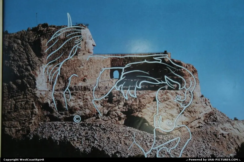 A rendering of the final shape of Crazy Horse carved in the moutain, once done.