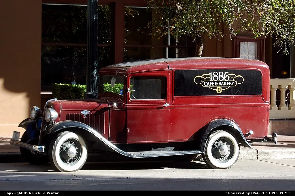 Antique Bakery truck outside the Driskill Hotel