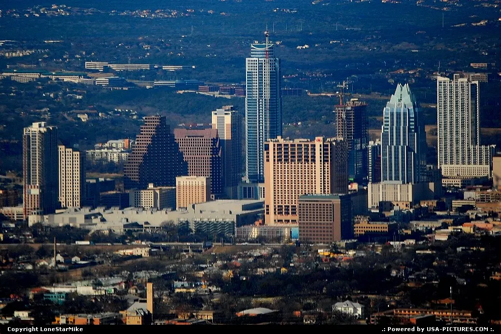 Downtown Austin on approach into Austin Bergstrom International Airport