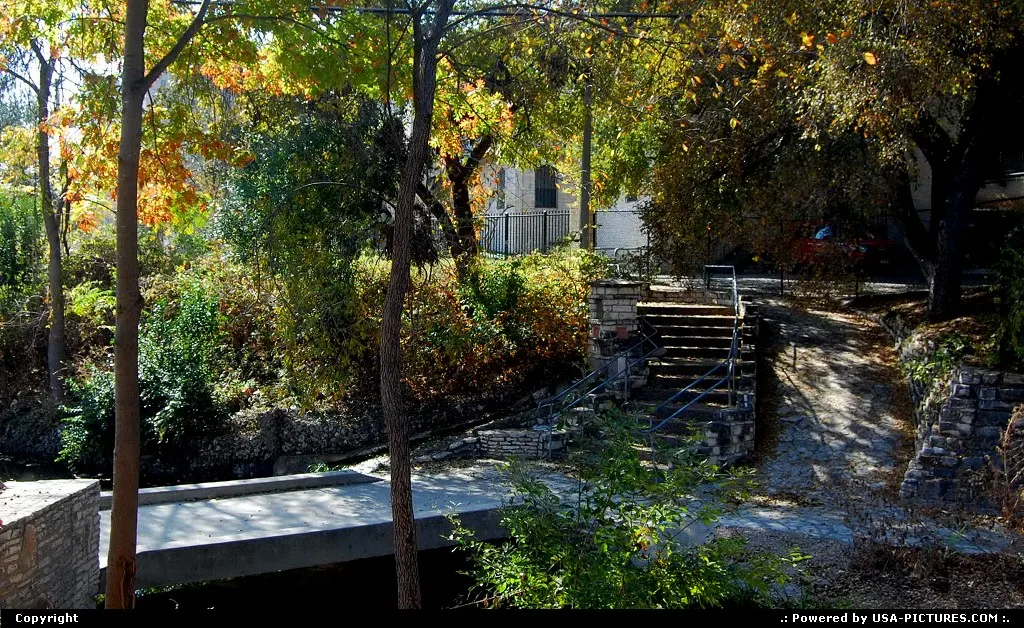 Fall foliage along Waller Creek in Downtown Austin, TX