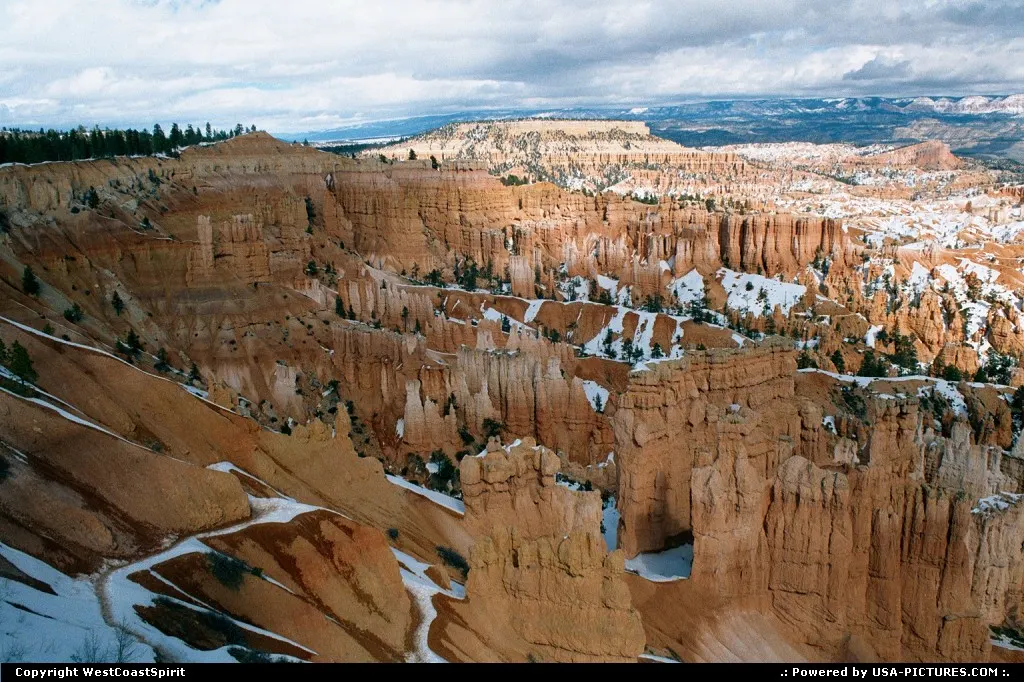Overview of Bryce Canyon during winter. Nice colors with the snow.
