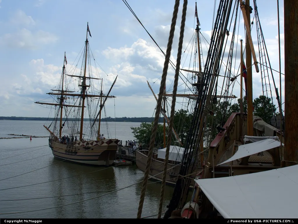 Sailing ships, Jamestown Settlement, Jamestown, Virginia, USA.