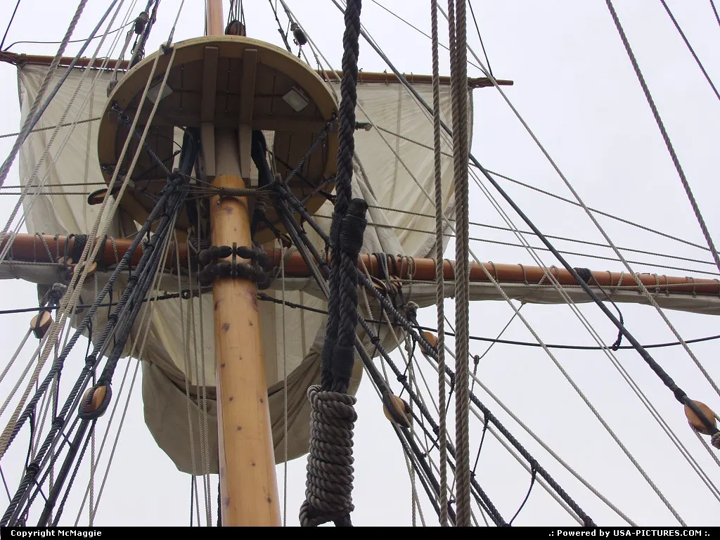 Ship mast and rigging, Jamestown Settlement living history museum, along Colonial Parkw...