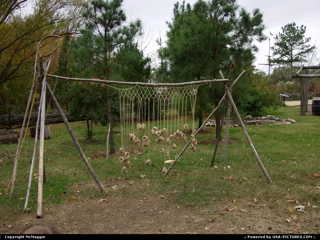 Fishing net, Powhatan Indian Village, Jamestown Settlement, Jamestown, Virginia.