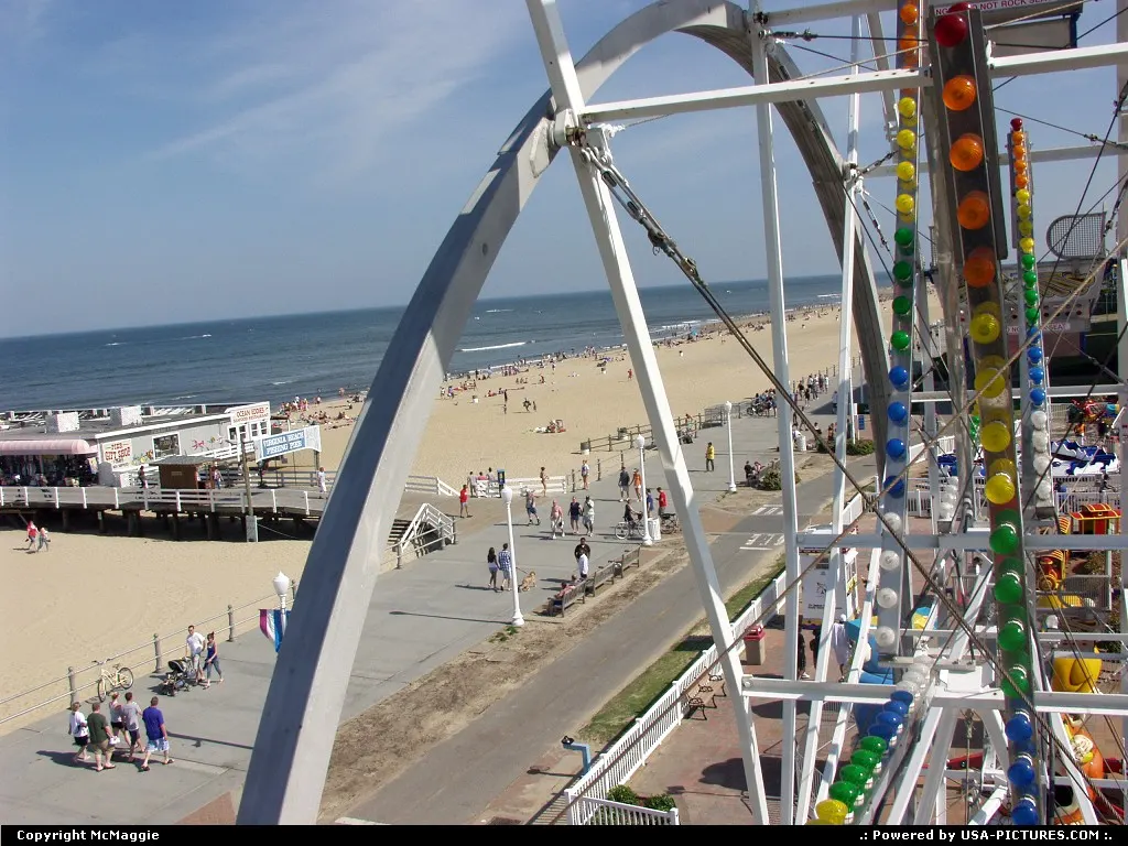 View of Fishing Pier, beach, boardwalk from Ferris wheel, 17th Street & Atlantic, Virgi...