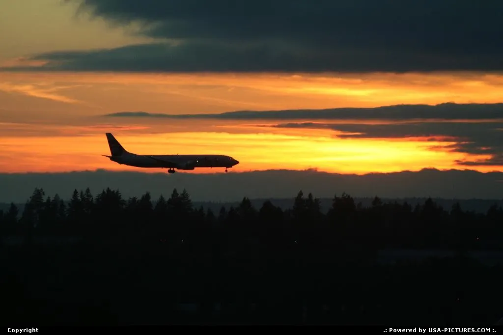 Another Alaska Airlines Boeing 737 right before landing at SEA'TAC. Amazing sunset.