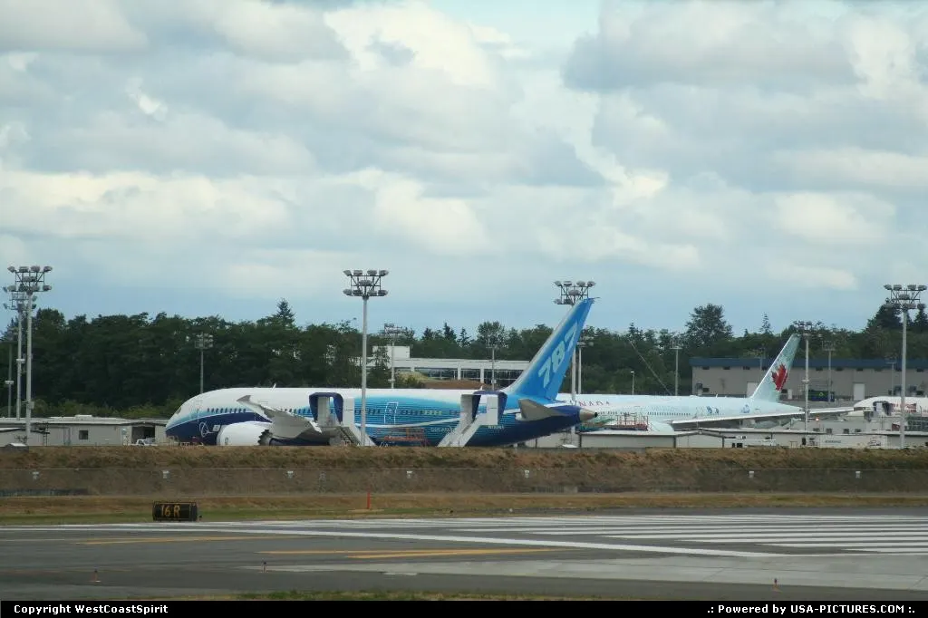 The troubled 787 prototype, aka ZA001 registered N787BA, resting in the tarmac at Paine...
